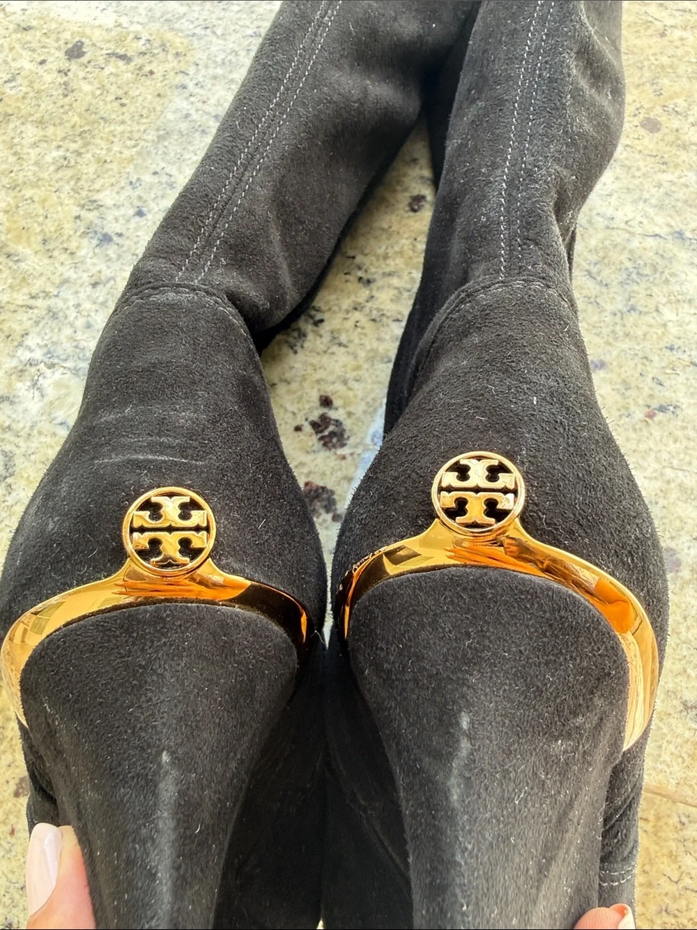 Tory Burch Black Suede Over-the-Knee Wedge Boots